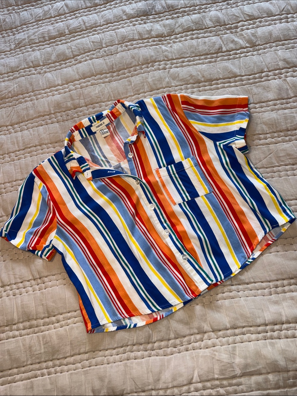 Forever 21 Candy Striped Short Sleeve Button Down